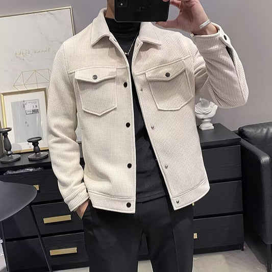 Men's Vintage Striped Textured Lapel Jacket 70833586X