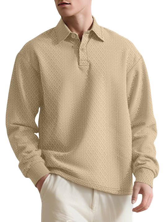 Men's Stylish Long-Sleeve Polo Shirt With Button-Down Collar - Perfect For Casual And Formal Wear