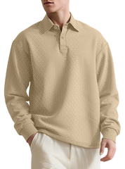 Men's Stylish Long-Sleeve Polo Shirt With Button-Down Collar - Perfect For Casual And Formal Wear