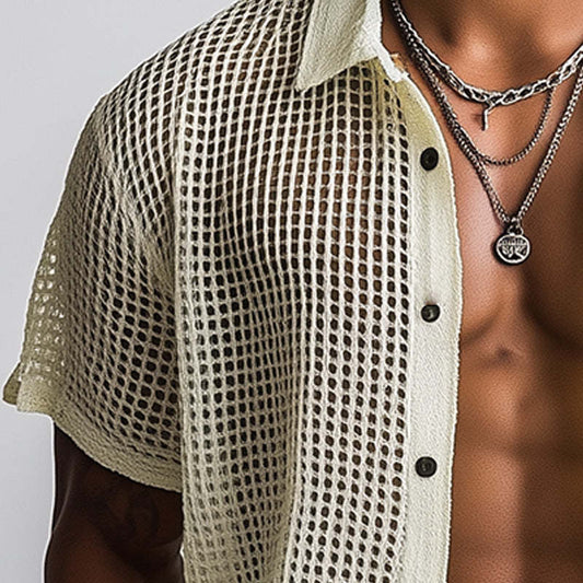 Men's Spring Fashion Woven Hollow Short Sleeve Shirt MTA0889D2P