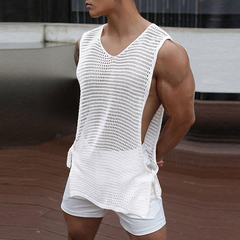Men's Casual Round Neck Hollow Breathable Knitted Tank Top MTA0768D5M