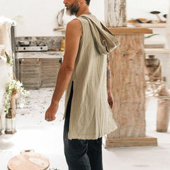 Men's Classic Retro Casual Cotton And Linen Hooded Tank Top 95632794K