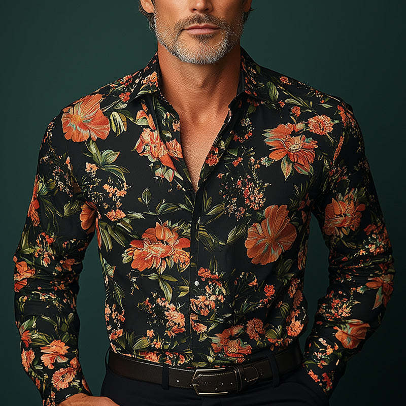 Men's Vintage Western Print Long Sleeve Shirt MTA2801C5P