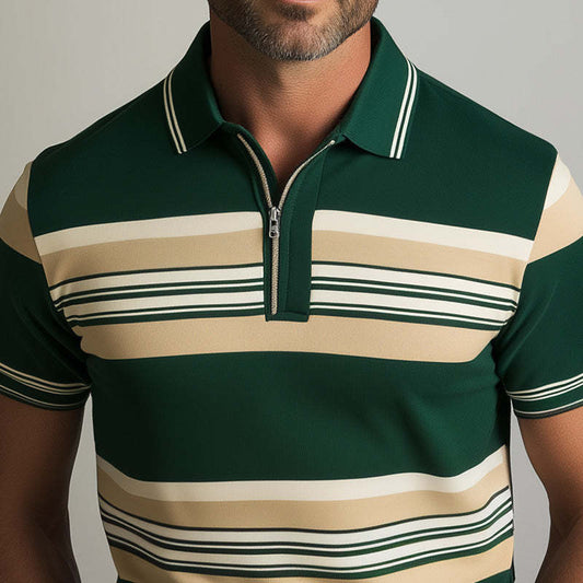 Men's Spring Fashion Contrast Print Short Sleeve Polo Shirt MTA2725C3P