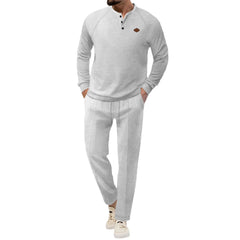 Men's Casual Henley Tracksuit Set - Perfect For Comfort And Style