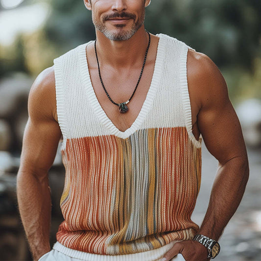 Men's Summer Fashion Casual V-neck Knitted Tank Top MTA0360D0U