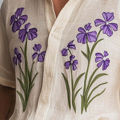 Men's Spring Fashion Retro Embroidered Cotton And Linen Short Sleeve Shirt MTA0906D9P