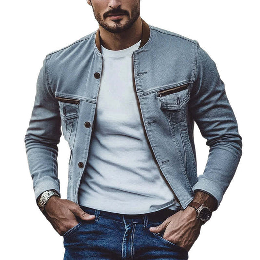 Men's Spring And Autumn Vintage Gray Washed Denim Jacket MTA2231C8U