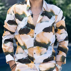 Men's Casual Retro Colorblock Print Long Sleeve Shirt 84687235U