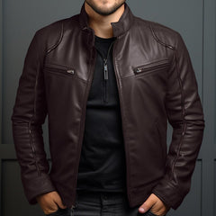 Stylish Men's Biker Jacket With Zippered Pockets And Sleek Design
