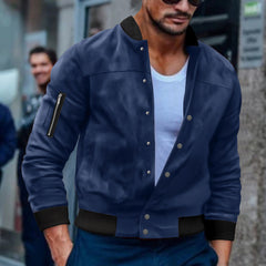 Stylish Men's Bomber Jacket with Zippered Arm Pocket and Snap Button Closure