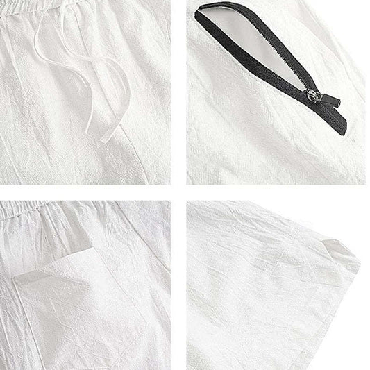 Men's Vacation Cotton And Linen Solid Color Beach Shorts MUA1440C9X