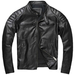 Classic Motorcycle Jacket With Distressed Finish For Men