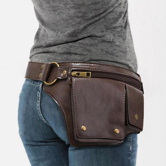Men's Outdoor Sports Zipper Adjustable Leather Waist Bag 28172372K