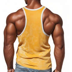 Men's Summer Fashion Personality Leisure Deep V-neck Bright Color Stitching Suede Tank Top MTA0384D5K