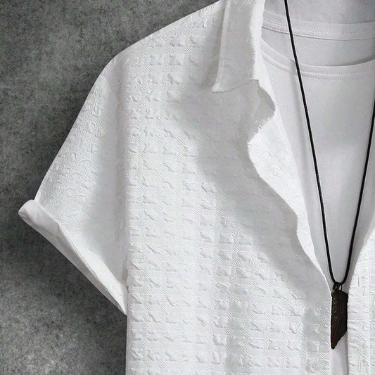 Men's Solid Color Checkered Short Sleeve Shirt 65906540X