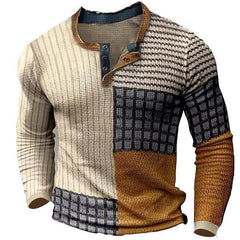 Stylish Long Sleeve Henley Shirt with Embroidered Details for Men