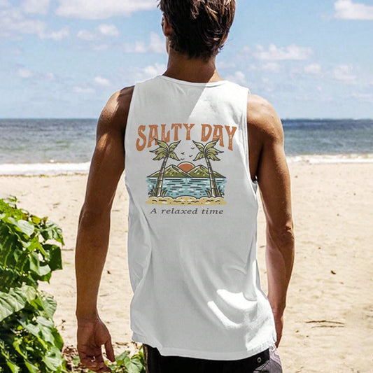 Salty Day Graphic Tank Top for Men - Perfect for Beach and Summer Outings