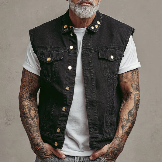 Classic Denim Vest with Sleeveless Design