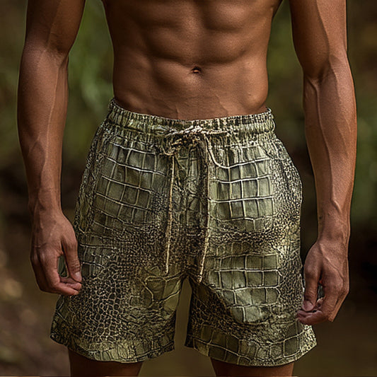 Crocodile Patterned Green Shorts for Summer