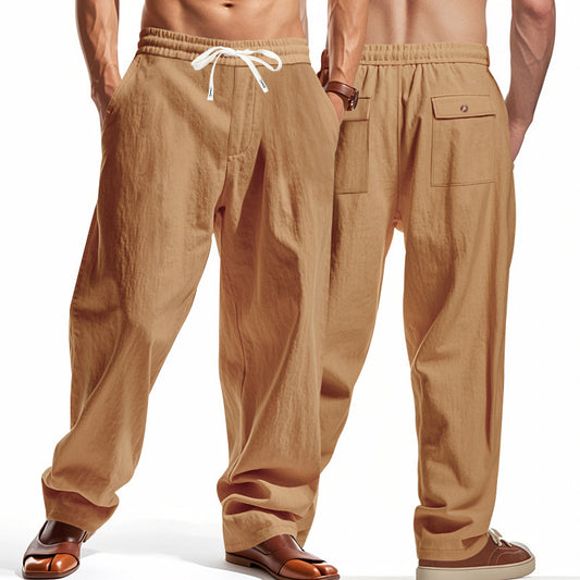 Men's Casual Loose-Fit Trousers with Adjustable Waistband and Side Pockets