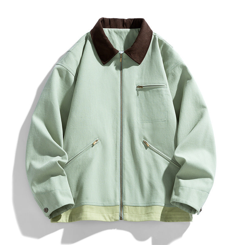 Olive Green Bomber Jacket with Contrast Collar - Perfect for Casual and Streetwear Styles