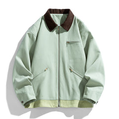 Olive Green Bomber Jacket with Contrast Collar - Perfect for Casual and Streetwear Styles
