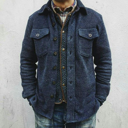 Men's Retro Solid Color Wool Double Breast Pocket Jacket 02219778Y