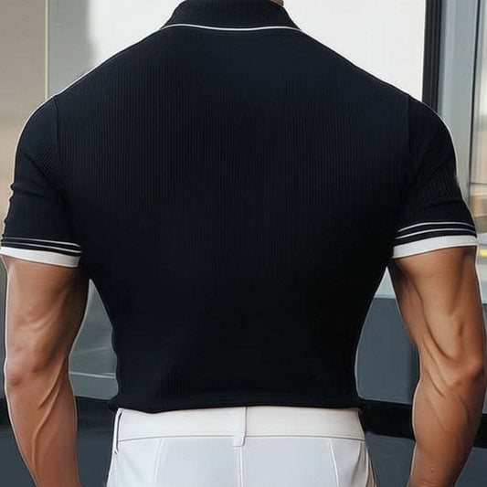 Men's Summer Classic Black And White Knitted Short Sleeve T-Shirt MTA3125C3U
