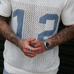 Men's Sport Lettering Jacquard Crew Neck Short Sleeve Sweater T-Shirt MTA1856C1X