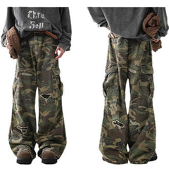 Camouflage Cargo Pants with Distressed Details for Women - Fall/Winter Fashion