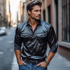 Men's Fashion Spring Summer Retro Casual Satin Long Sleeve Shirt 53682192K