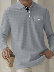 Quilted Black Henley Shirt With Orange Collar Detail For Men