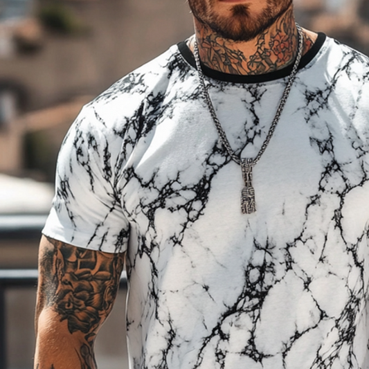 Men's Retro Casual Crack Printed Round Neck Short Sleeve T-Shirt MTA2253C6TO