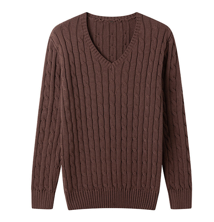 Classic V-Neck Cable Knit Sweater for Men - Perfect for Casual and Formal Wear
