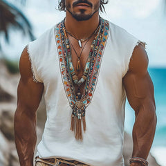 Men's Summer Retro Deep V Neck Embroidered Tank Top MTA0981D3U