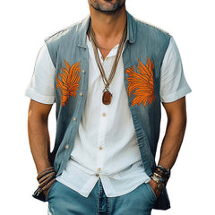 Men's Summer Washed Denim Colorblock Embroidered Vest MTA2276C6U