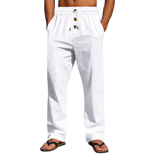Men's Casual Drawstring Pants with Button Closure - Perfect for Summer and Everyday Wear