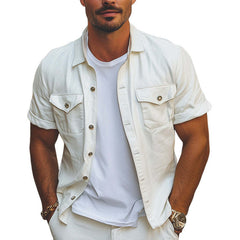 Men's Summer Loose Basic Lapel Short Sleeve Shirt MTA0198D4U
