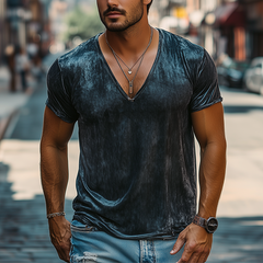 Men's Spring And Summer Fashion Leisure Silk Cotton Deep V Neck T-shirt MTA2429C7K