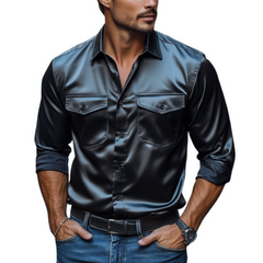 Men's Fashion Spring Summer Retro Casual Satin Long Sleeve Shirt 53682192K