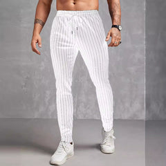 Men's Stylish Striped Jogger Pants With Adjustable Drawstring For Casual Wear
