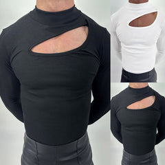 High-Neck Cut-Out Ribbed T-shirt for Modern Fashionistas