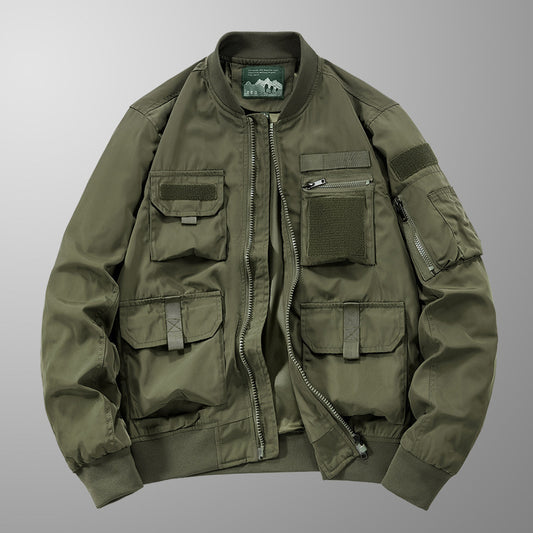 Military-Style Utility Jacket with Multiple Pockets for Outdoor Adventures
