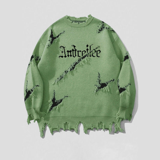 Distressed Graphic Sweater For Trendy Looks