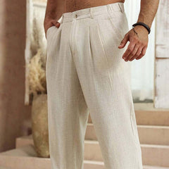 Men's Casual Cotton And Linen Solid Color Elastic Beach Pants MTA0384D5X