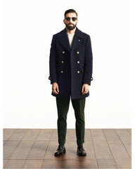 Classic Double-Breasted Pea Coat for Men - Perfect for Fall and Winter
