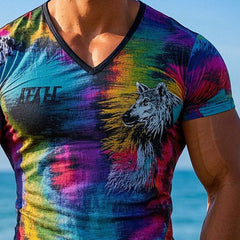Men's Animal Print V-Neck Short Sleeve T-Shirt MTA2592C6X