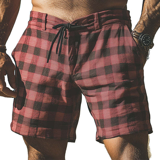 Men's Spring Fashion Plaid Linen Casual Sports Shorts MTA0394D9P