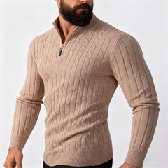 Men's Stylish Cable Knit Zip-Up Sweater For Modern Gentlemen
